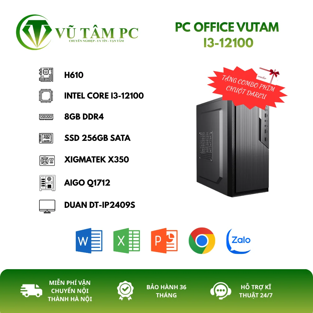 PC OFFICE VUTAM I3-12100 (I3-12100/H610/8GB RAM/256GB SSD)
